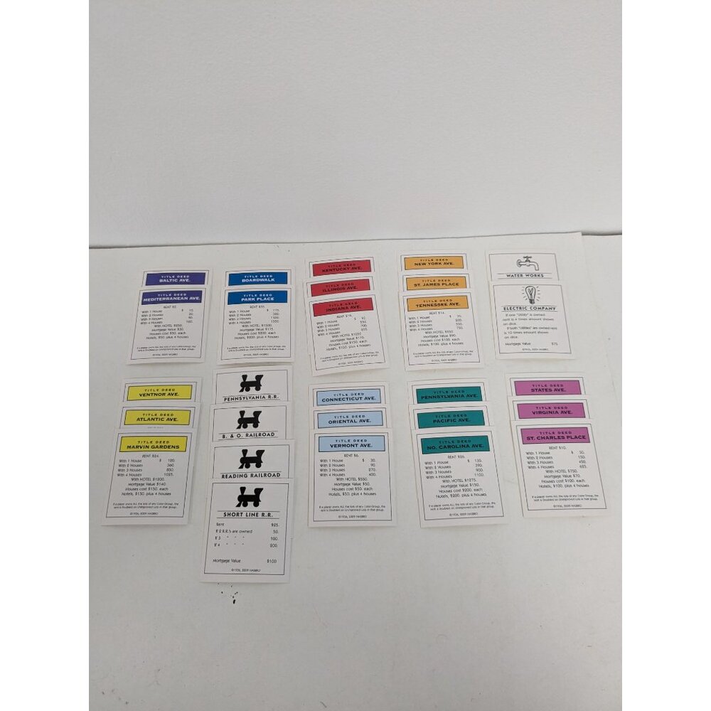 2013 Monopoly Classic Edition Game Replacement Property Cards